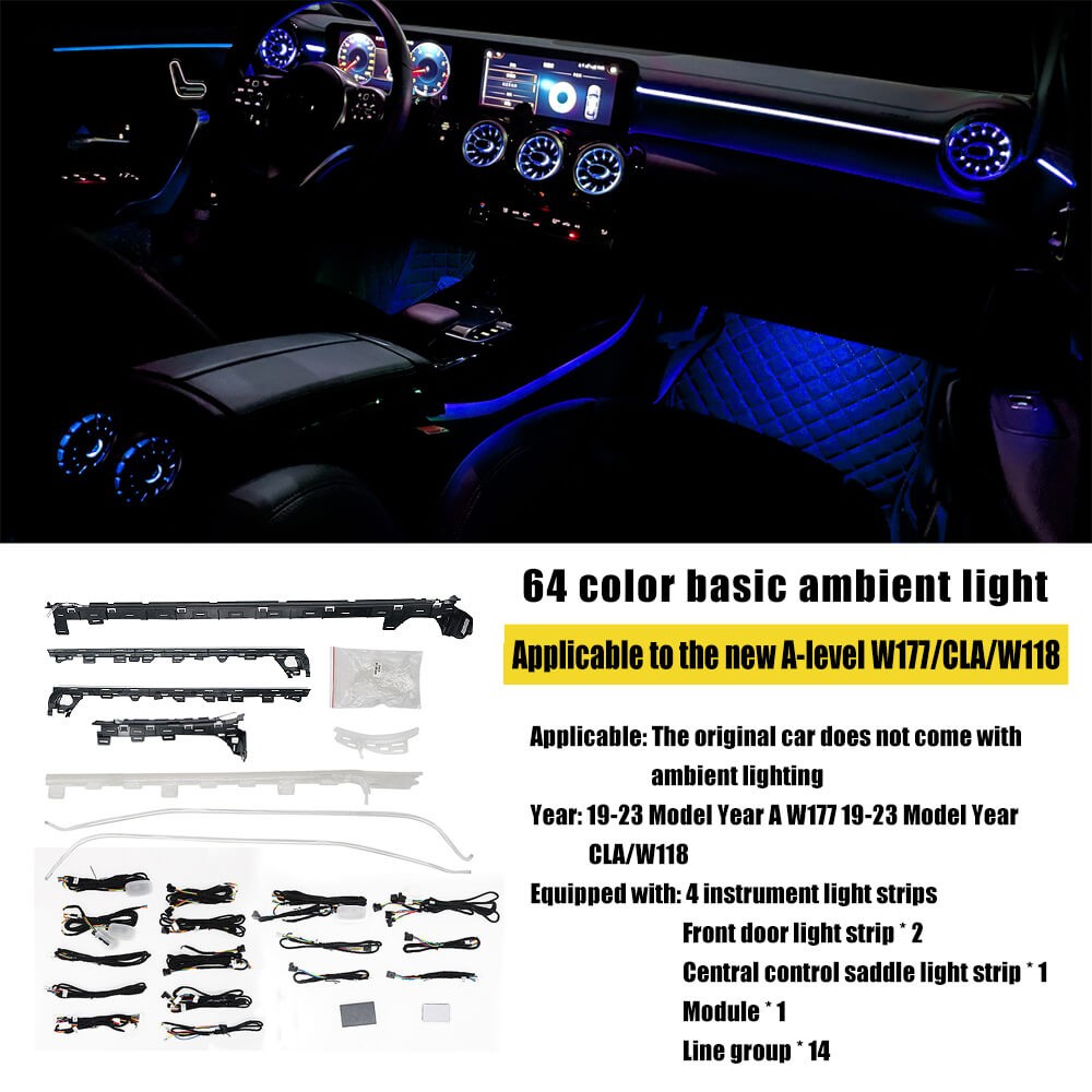 LED Ambient Light Atmosphere Lamps Set 64 Colors For Mercedes-Benz W177 W118