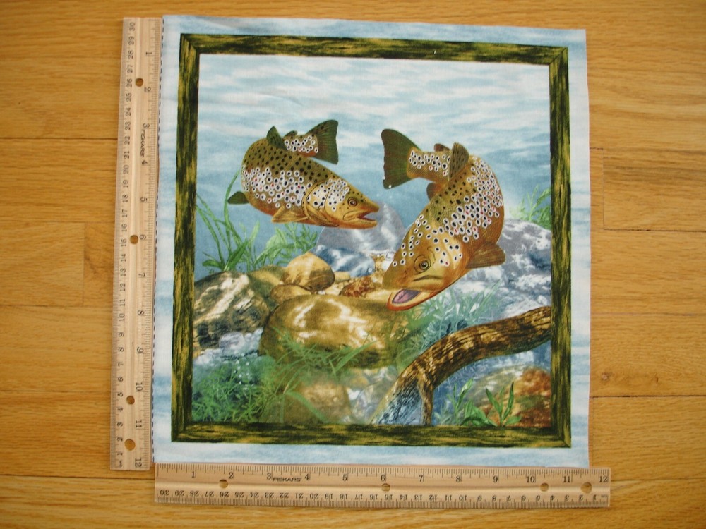 Speckled Trout Cotton Quilt Fabric Block 11x10.5 Inch Freshwater Fish Design