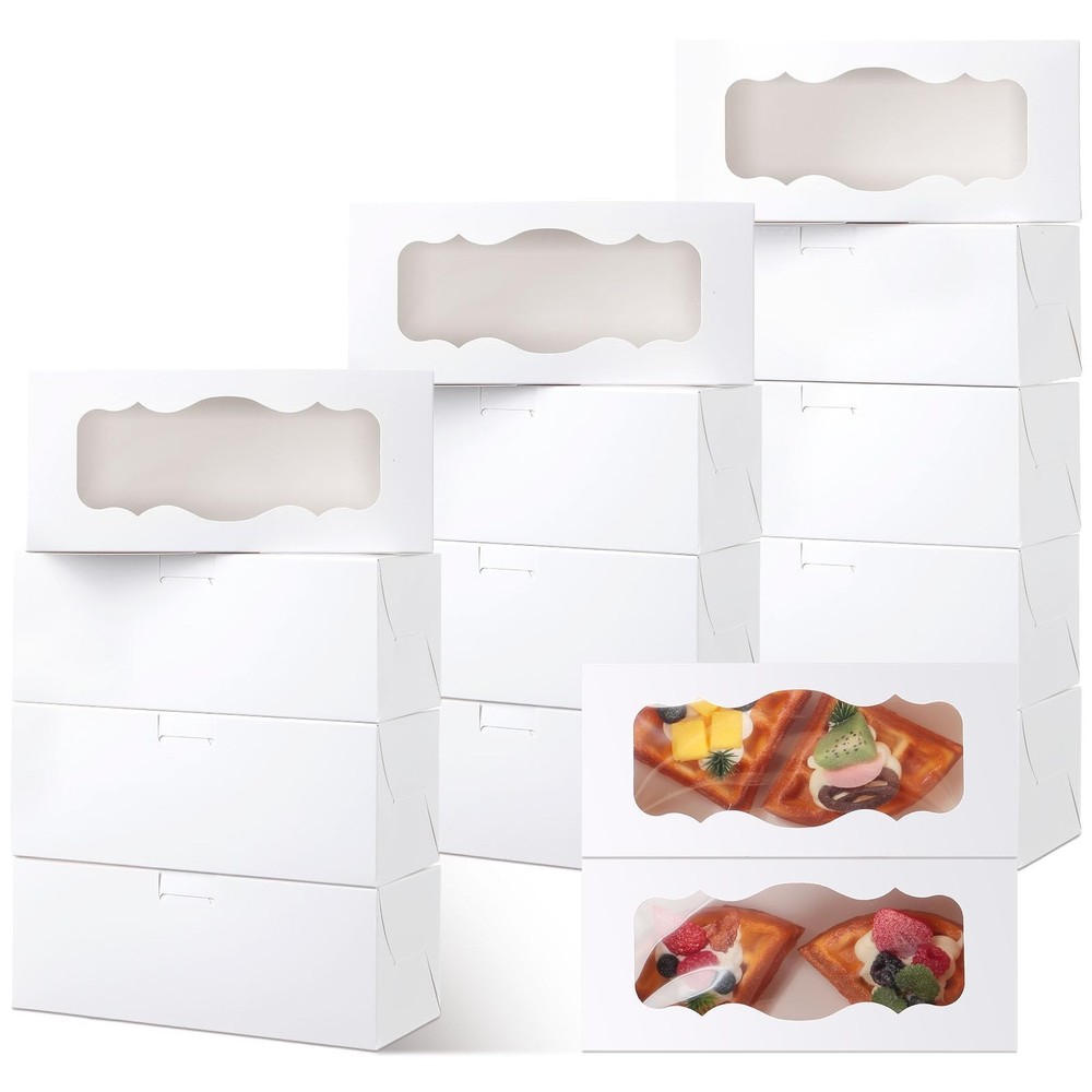 Dandat 60 Pack White Bakery Boxes with Window Large Cookie Box Treat Boxes St...