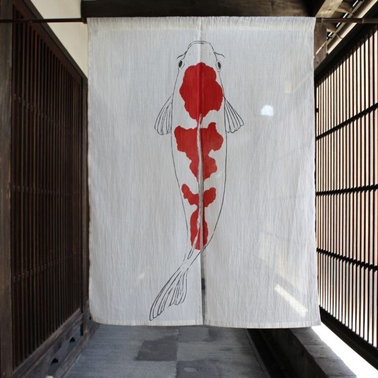 Japanese Linen Noren Curtain Koi Fish Ojiya Chijimi 84x120cm Made in Japan