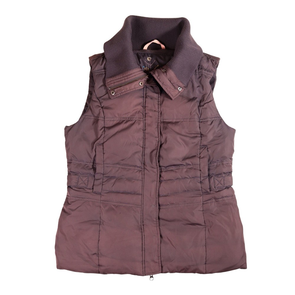 White Stuff Gilet UK 12 Brown Down Feather Padded Puffer High Neck Pockets Zip