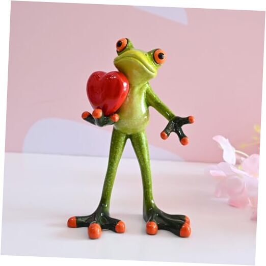 Frog Figurine Home Decor Gift for Women Mom Girl Collectible Red Heart Frog