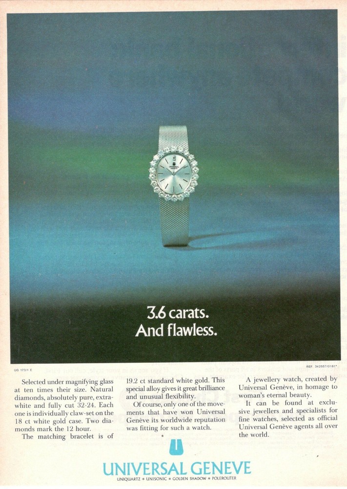 Universal Geneve 3.6 Carats And Flawless Watch Advertisement 1 Page 19713