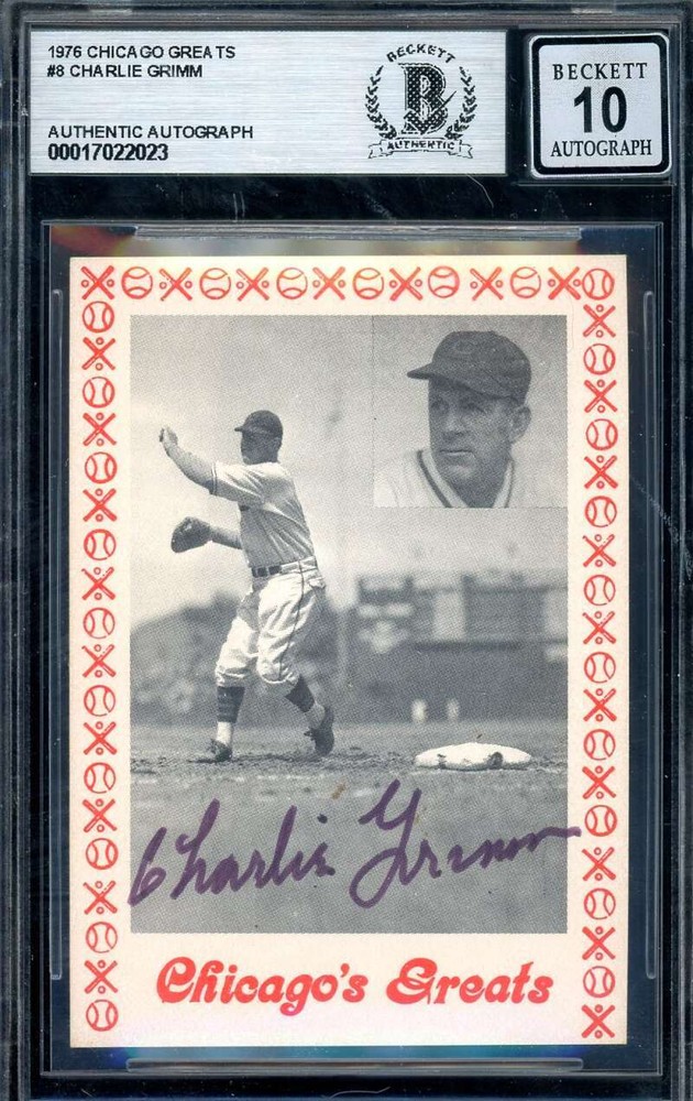 Charlie Grimm Gem Mint 10 Beckett BAS Signed 1976 Chicago Greats Autograph