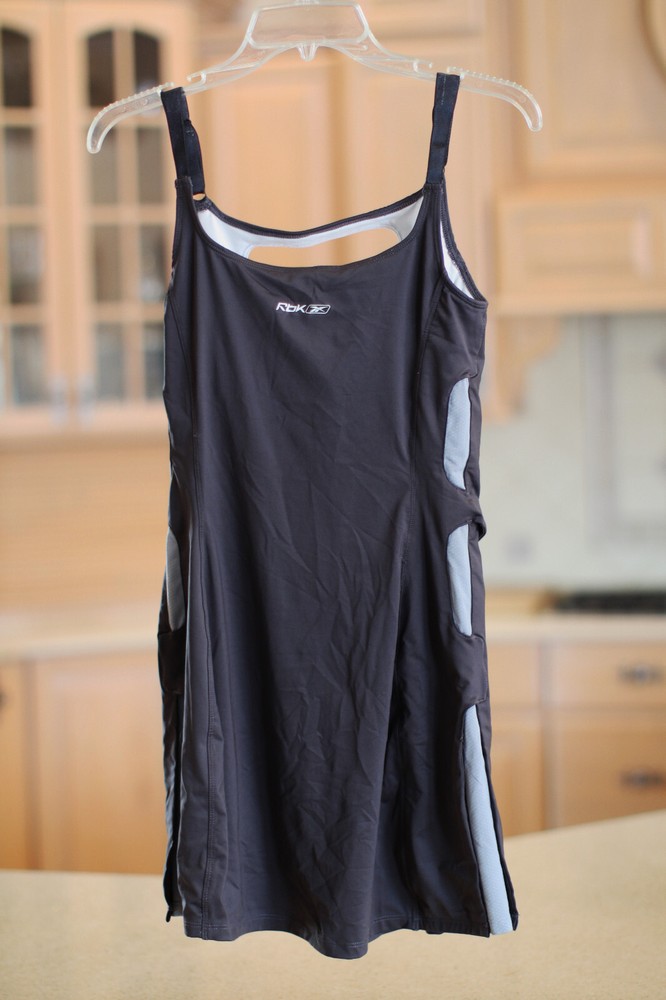 Reebok Grey charcoal Tennis Tank Dress Built in Bra Womens Medium Racerback M
