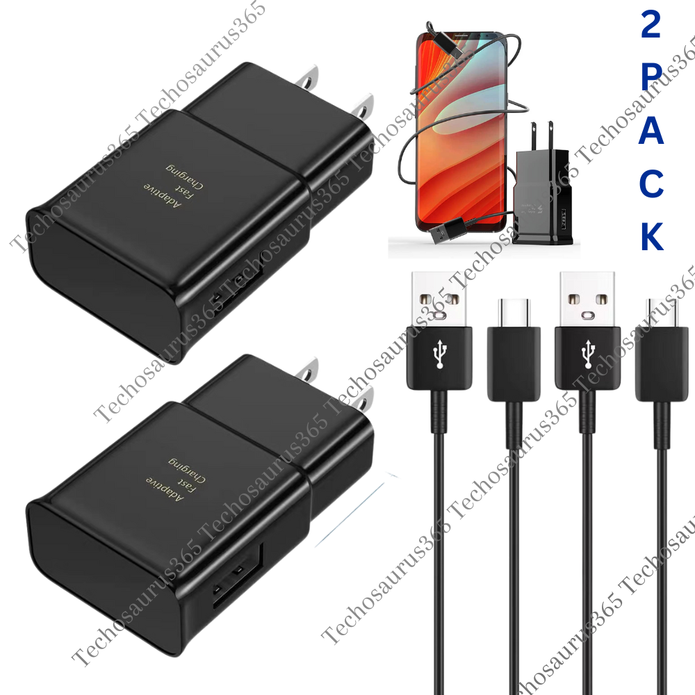 2 PACK Type USB-C Fast Wall Charger Adaptive For Samsung Galaxy S22 S21 S20 S9
