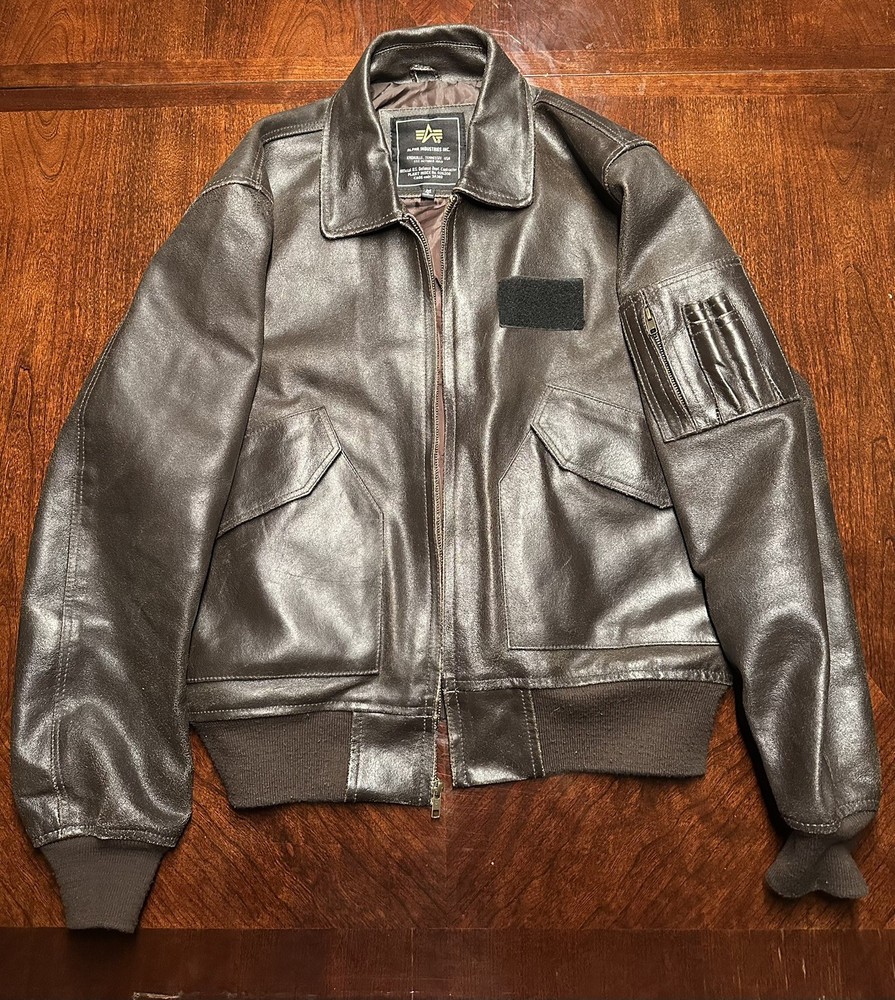 Alpha Industries Jacket Mens Medium Brown Leather Flight Bomber