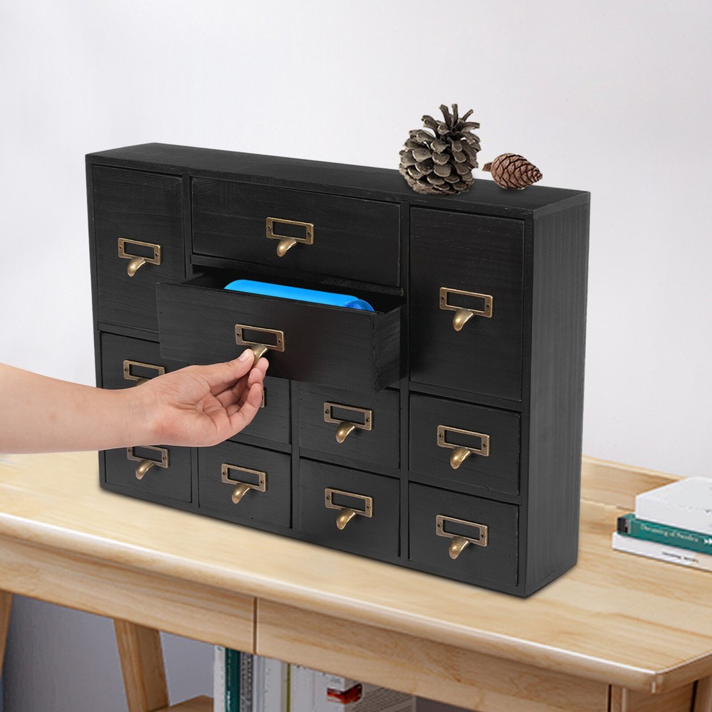 Desk Organizer with 12 Drawers Wooden Desktop Storage Cabinet Storage Box Case