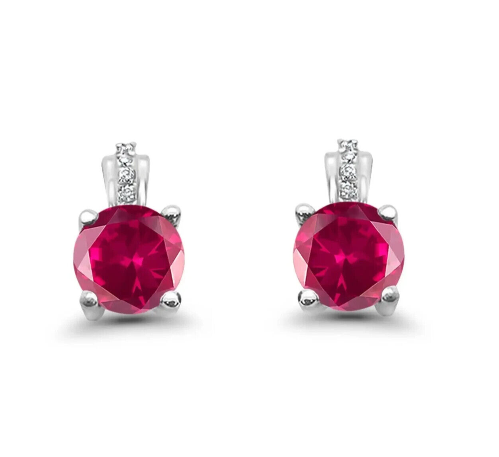 1 ct. Created Ruby Stud Screw Back Earrings in Sterling Silver