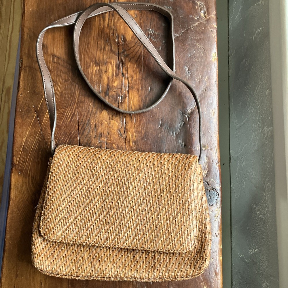 Fossil Vintage Bag Woven Straw And Leather Shoulder Bag