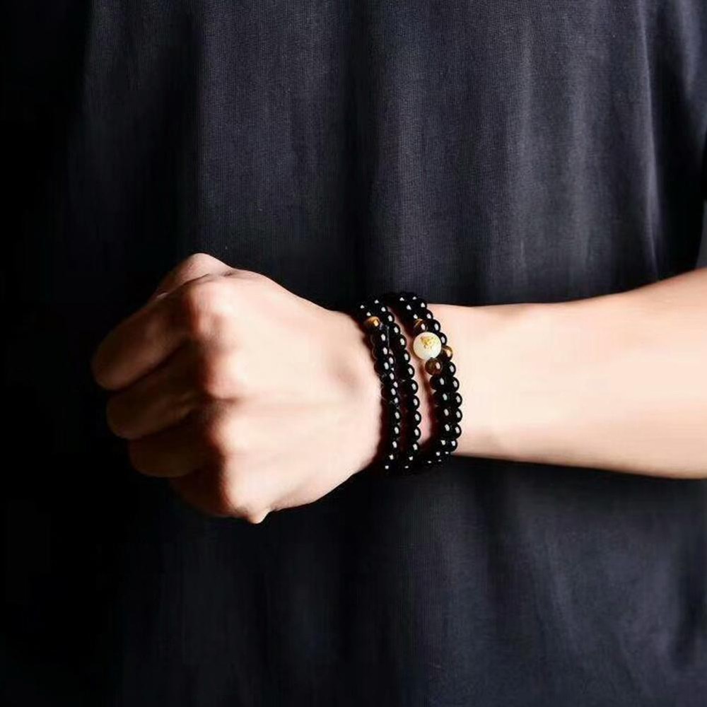 Sleep Aid Magnetic Therapy Obsidian Bracelet Original new. W5 78cm ри Black T8J9