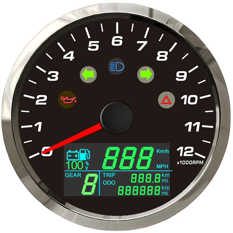 85mm Multi-Gauge with Tachometer GPS Speedometer Fuel Level Volt 12000RPM