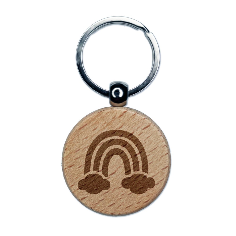 Rainbow Clouds Peace Love Engraved Wood Keychain Charm