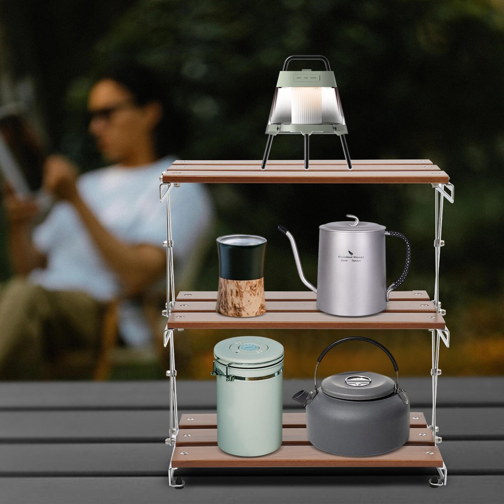 3-Tier Portable Camping Folding Storage Rack for Outdoor Cookware