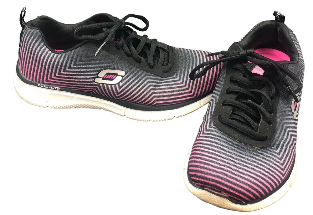 SKECHERS 12034 Sketch Knit Dual-Lite Black Pink Women’s Sneakers Size 7.5