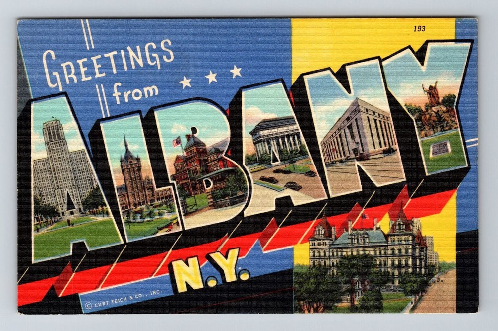 Albany NY-New York, LARGE LETTER Greetings Vintage Souvenir Postcard