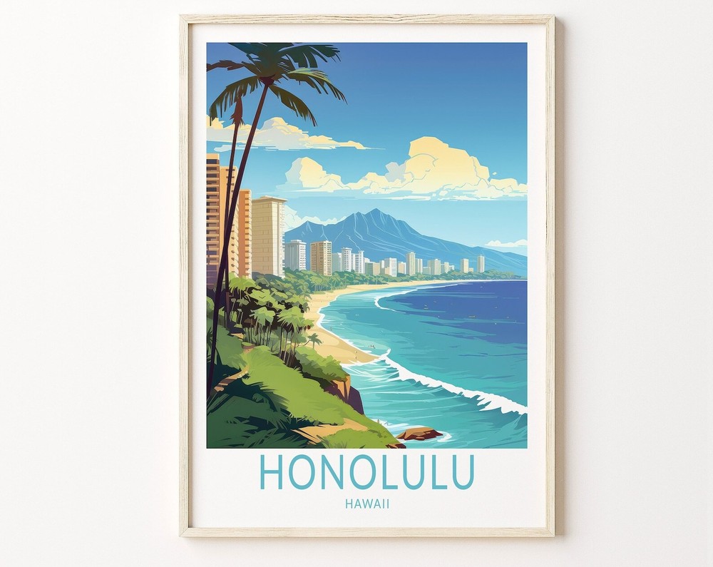 Honolulu Hawaii Travel Print Hawaii Travel Art Wall Decor Honolulu Hawaii Home