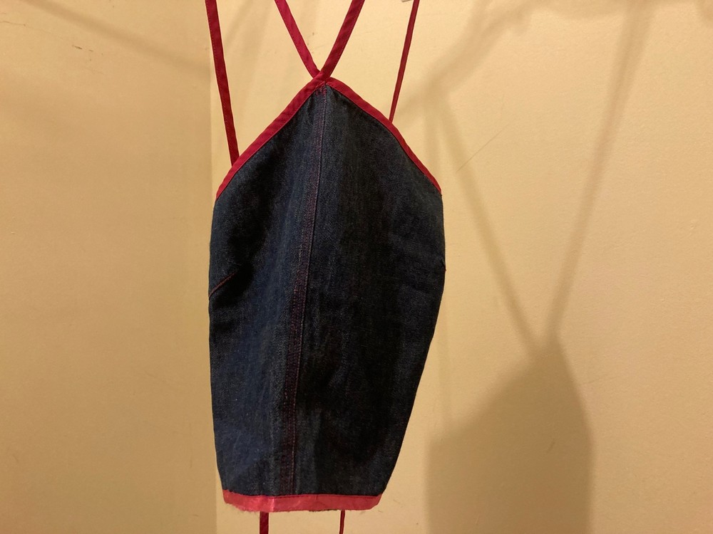 denim jean vintage halter crop top pink lined silk urban stone vintage from uk