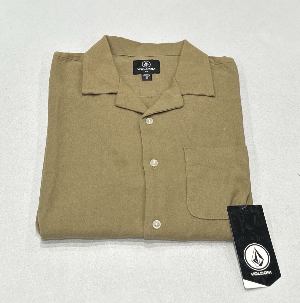 Volcom Men's Hobar Stone Short Sleeve Shirt, Sand Brown, Size M