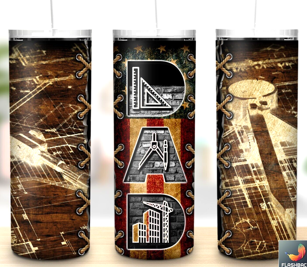 Fathers Day Architect 4 Multicolor 20oz Insulated Tumbler Lid Clear Straw New