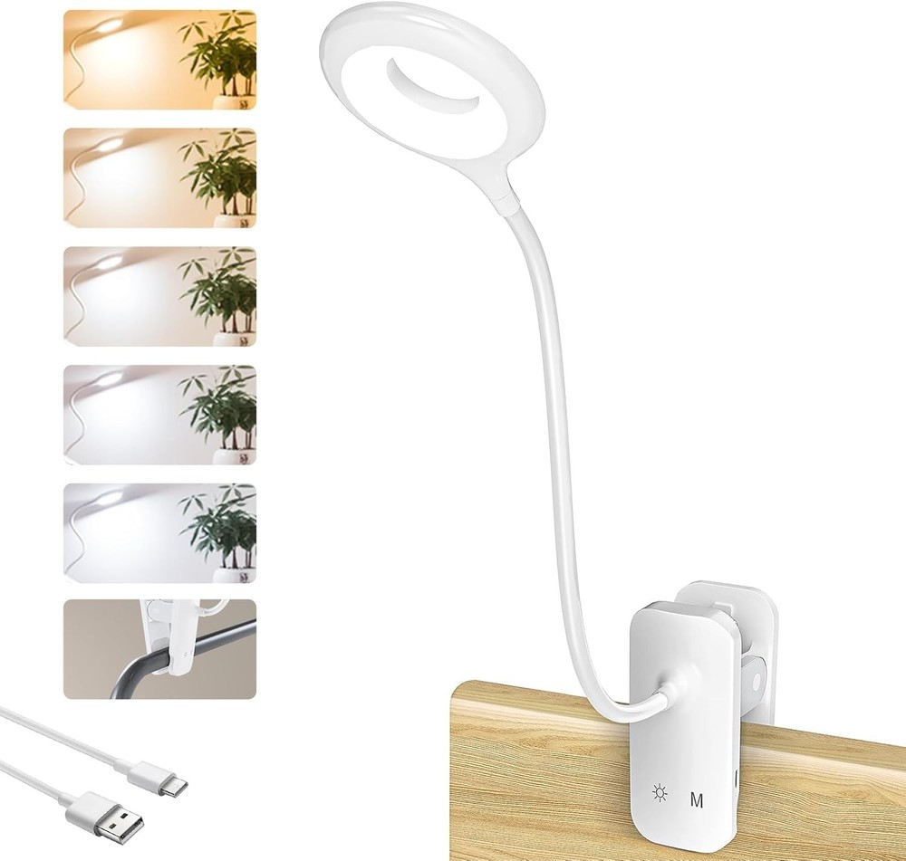 Clip on Reading Light for Bed Headboard, Rechargeable Battery Clamp on Bunk Bed
