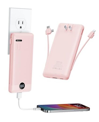 10000mAh Power Bank with Built-in Wall Plug – Compact & Portable Charger