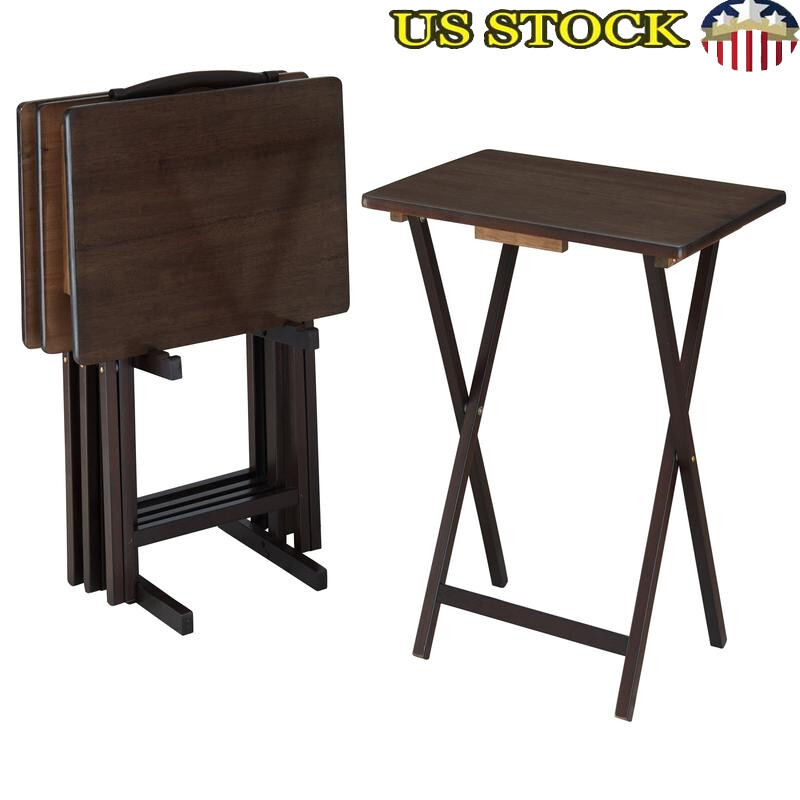 Indoor Folding Table Set of 4 with Storage Rack Lightweight Portable Multipurpose