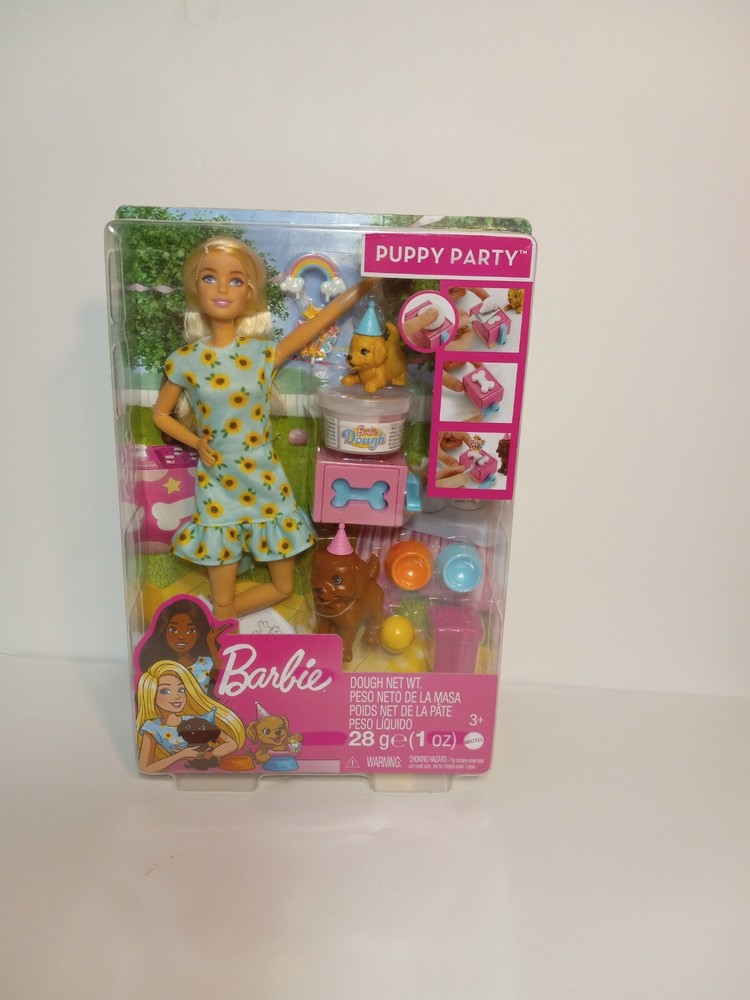 Mattel Barbie Puppy Party Doll & Accessories Dogs Barbie Play Dough Playset New
