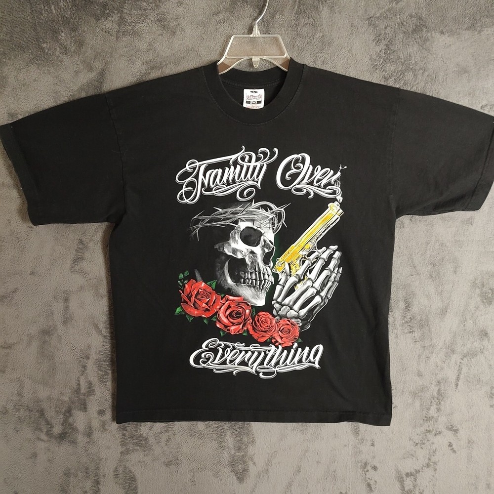 Streetwear Shirt Adult Large Black Graphic USA Family Over Everything Heavy Mens