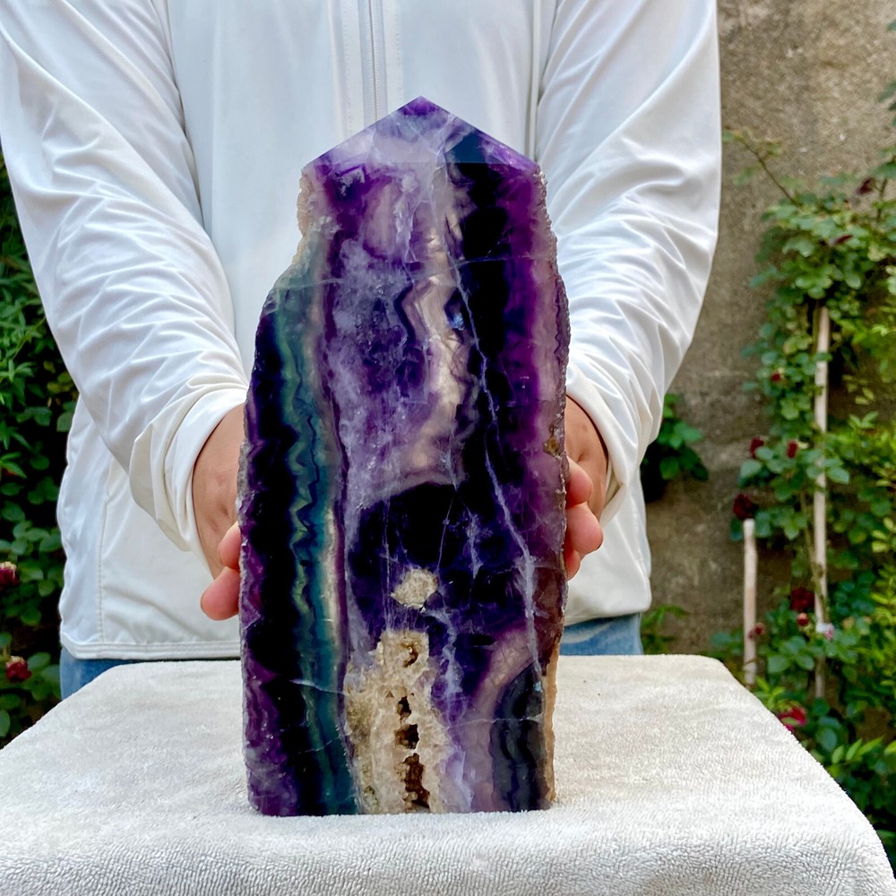 2.6LB Natural Rainbow Fluorite Obelisk Crystal Wand for Healing
