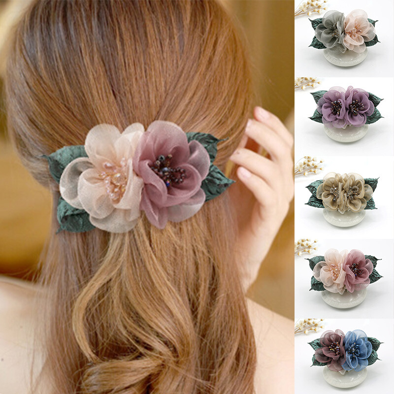 Fashion Fabric Floral Hairpin Ponytail Clip Cloth Head Flower Elegant Barrettes