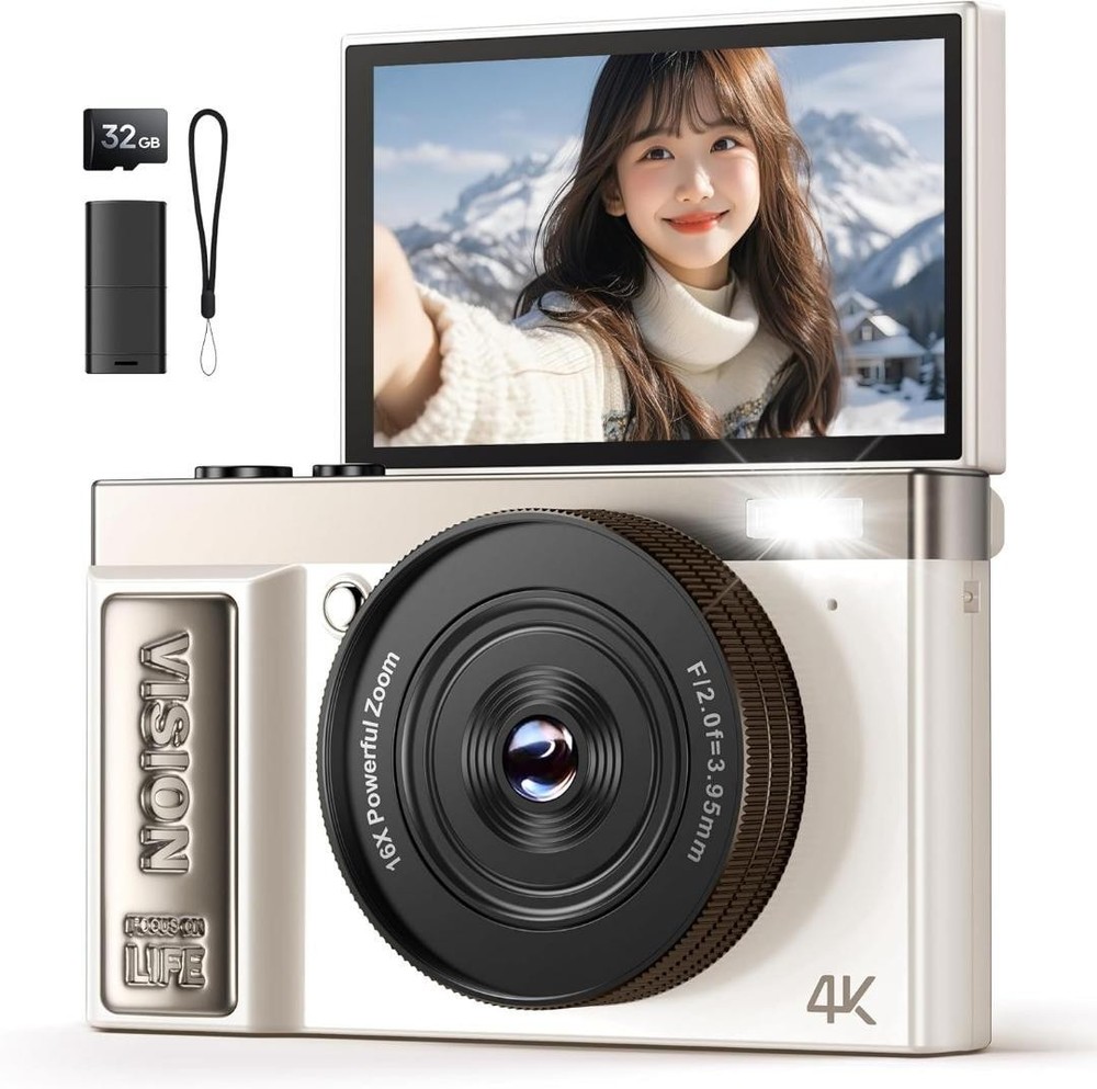 64MP 4K Digital Camera Flip Screen Compact Video Recorder Used