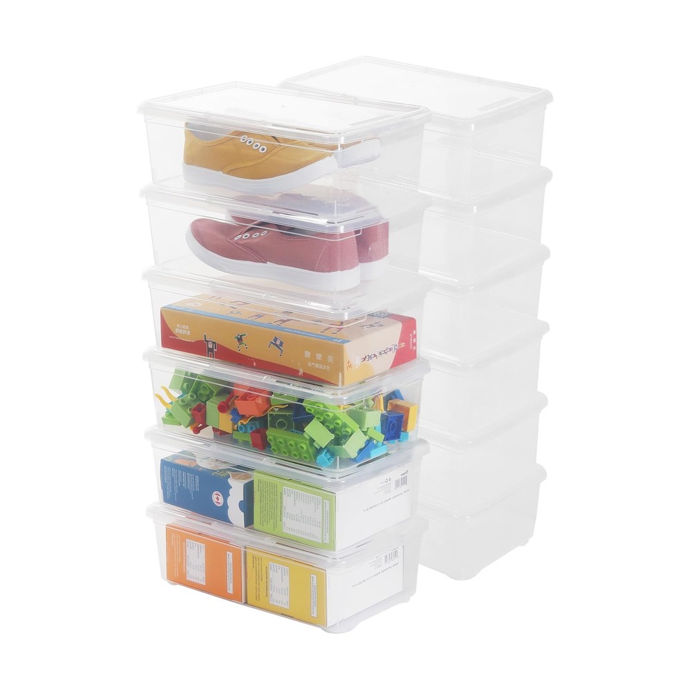 Clear Stackable Shoe Storage Box with Lid - Durable Plastic Closet Organizer