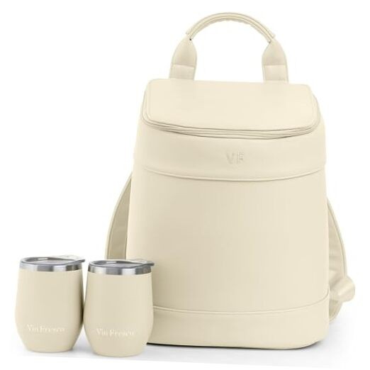 Insulated Cooler Backpack with 2 Stainless Steel Wine Tumblers Leakproof Lightweight