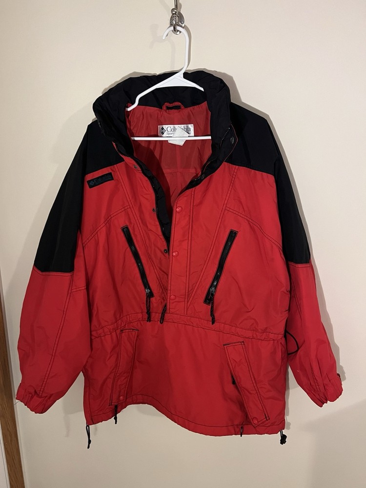 Columbia Men's XL Red & Black Half-Zip Hooded Windbreaker Jacket
