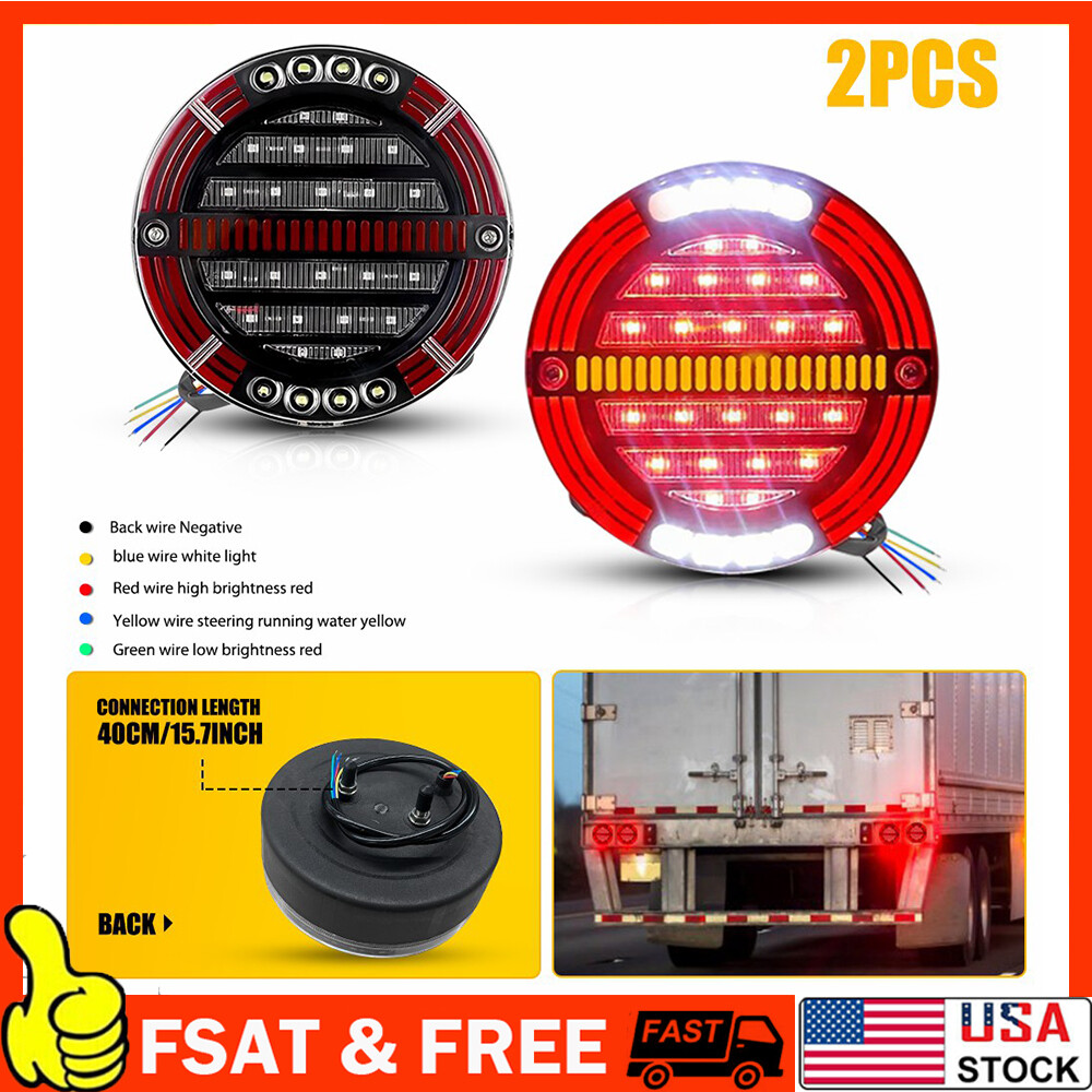 2X 5.5'' Round LED Tail Light Truck Trailer Stop Turn Signal Running Rear Brake