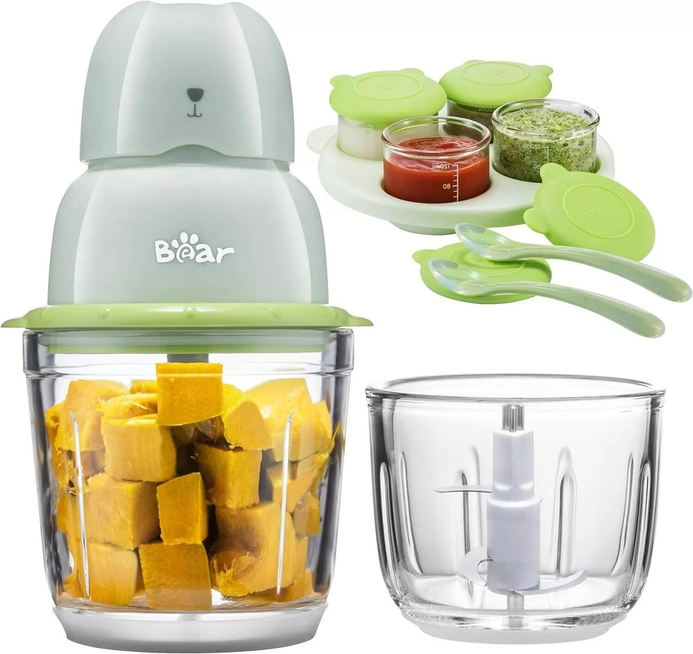 Bear Baby Food Maker Set with Puree Blender & 2 Glass Bowls QSJ-H02P3 Green