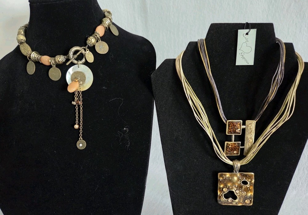 Vintage CITY GYPSY Enamel Pendant Necklace Lot Of 3  NEW WITH TAGS Brown NWT