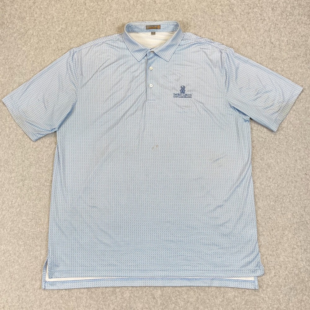 Peter Millar Shirt Men's XL Blue Geometric Short Sleeve Summer Comfort Polo FLAW