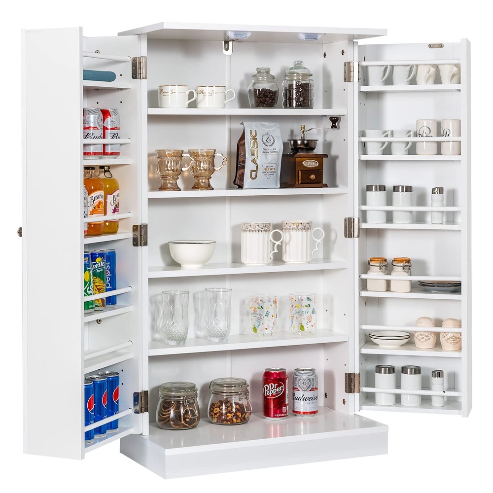 41-Inch Freestanding Pantry Cabinet with 2 Doors & 17 Adjustable Shelves for Kitchen Storage