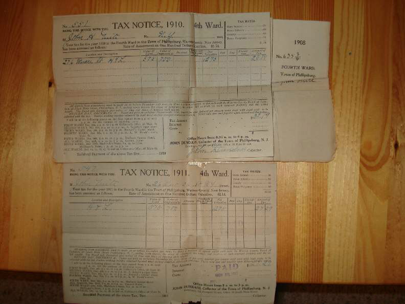 1908 PHILLIPSBURG NEW JERSEY ANTIQUE TAX RECEIPTS RareN