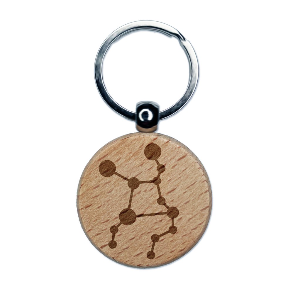 Virgo Zodiac Wood Engraved Round Keychain Charm with Constellations  