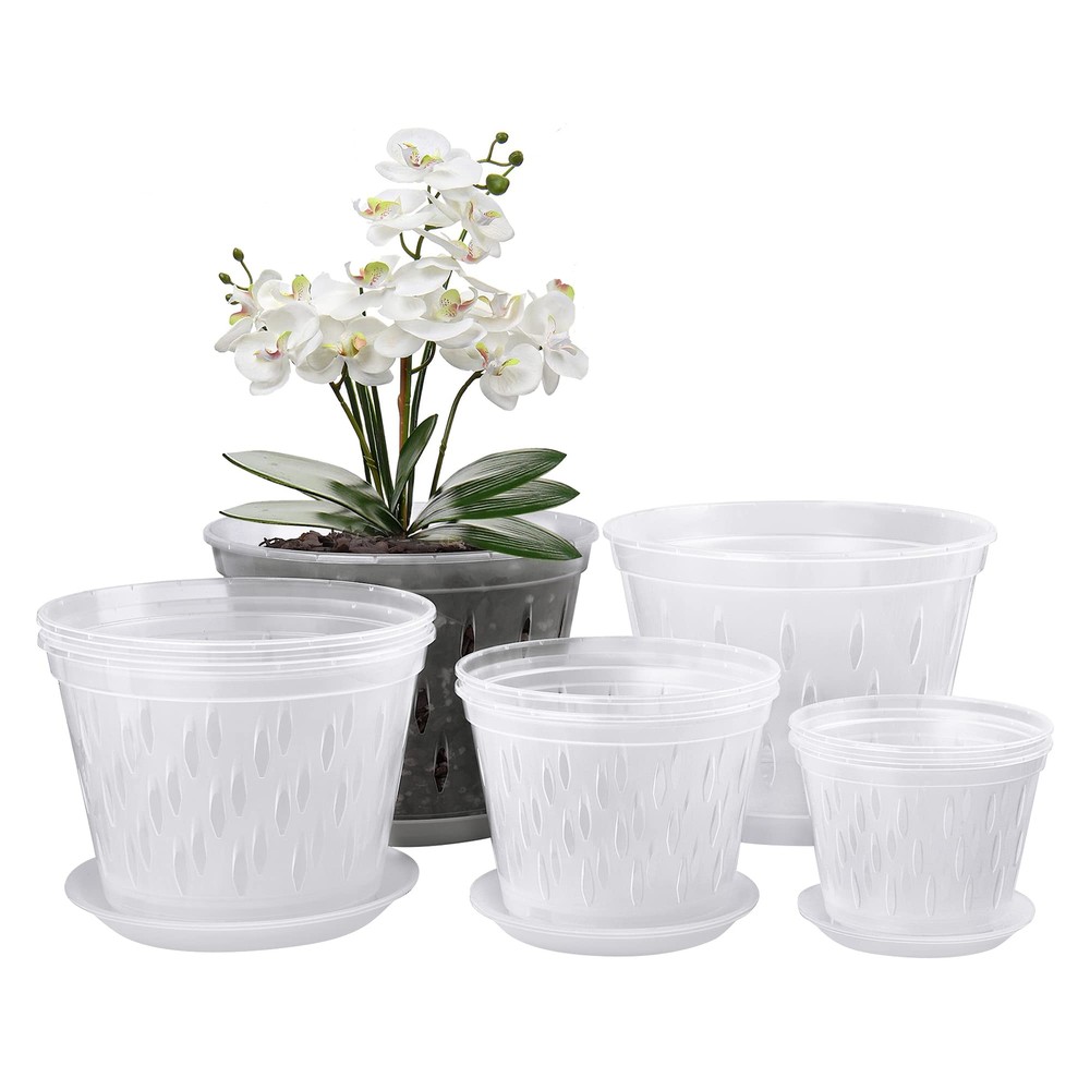 Orchid Pots- 2 Each of 4 5 6 and 7 Inch- 8 Pots and Saucers Orchid Pots with