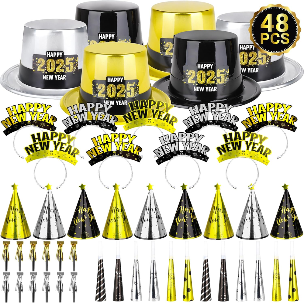 48PCS New Years Eve Party Supplies, New Years Hats for 24 Guests, Happy New Year-image