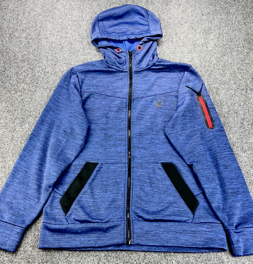 Spyder Active Hoodie Mens Medium Blue Polyester Stretch Long Sleeve Pullover