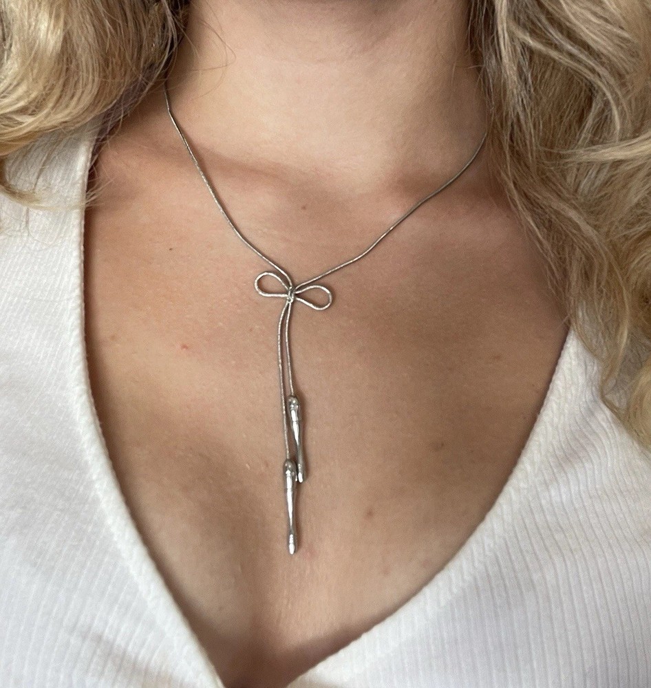 Vintage Dior silver plated bow necklace