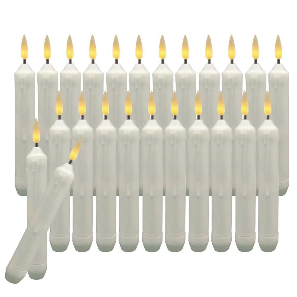 24 Flameless LED Taper Candles with Warm Yellow Flickering Flame