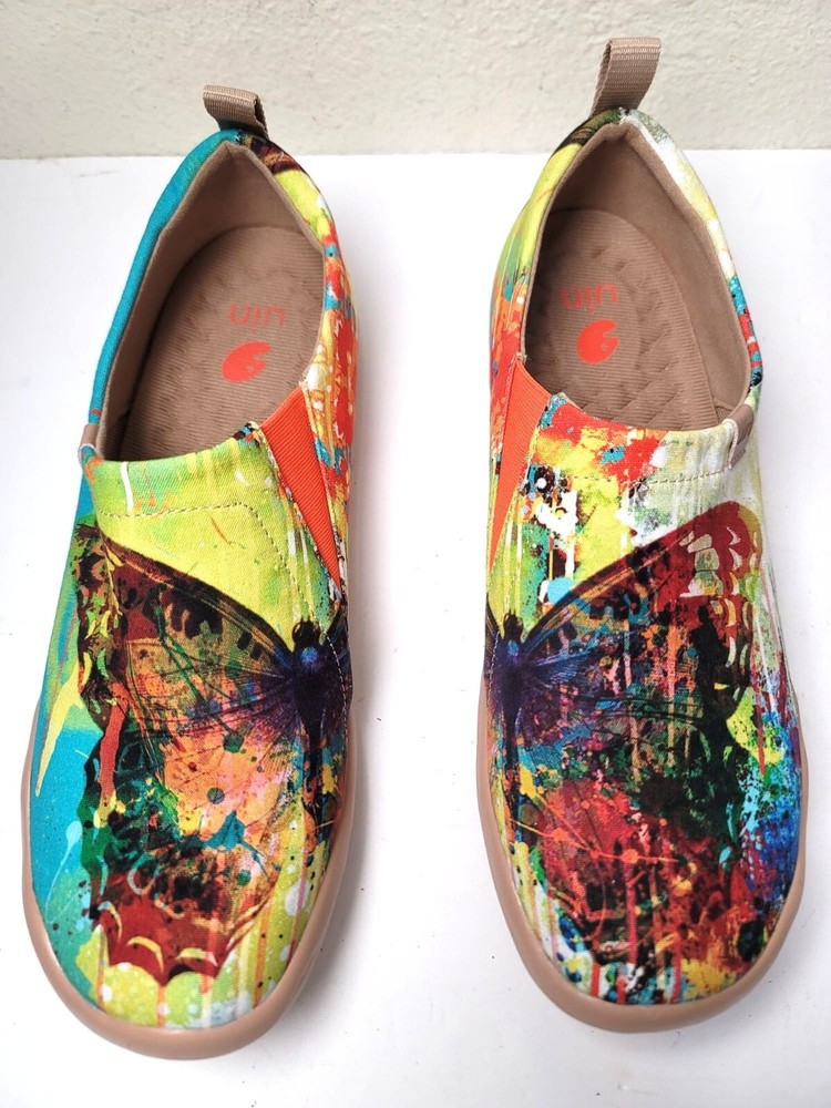 UIN Toledo Women's Vibrant Butterfly Canvas Slip-On Shoes Size 10