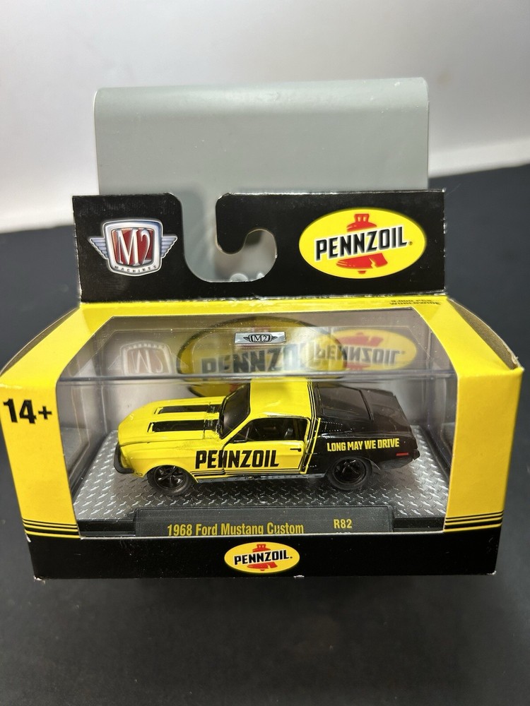 M2 PENNZOIL  SERIES - Yellow PENNZOIL '68 Ford Mustang Custom w/ Rubber Tires