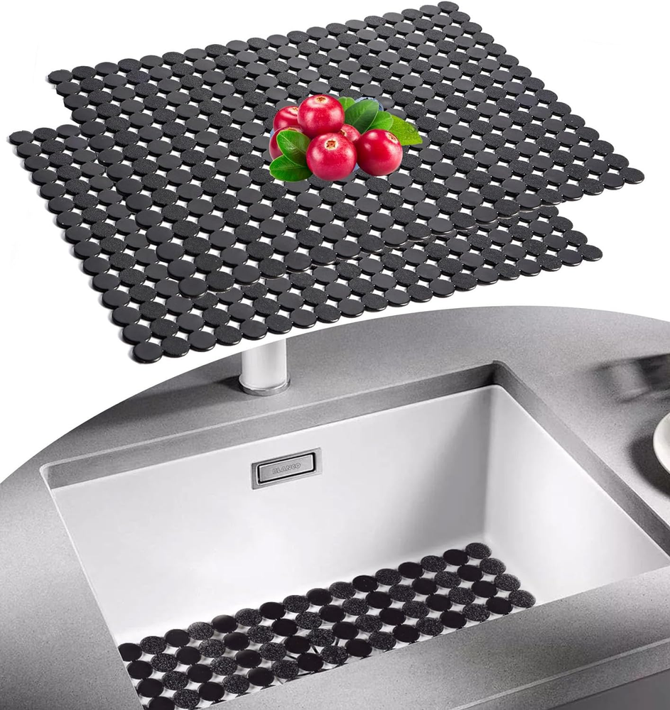2 Pack Kitchen Sink Mat Adjustable Stainless Steel/Ceramic Sinks Protect Mats, F